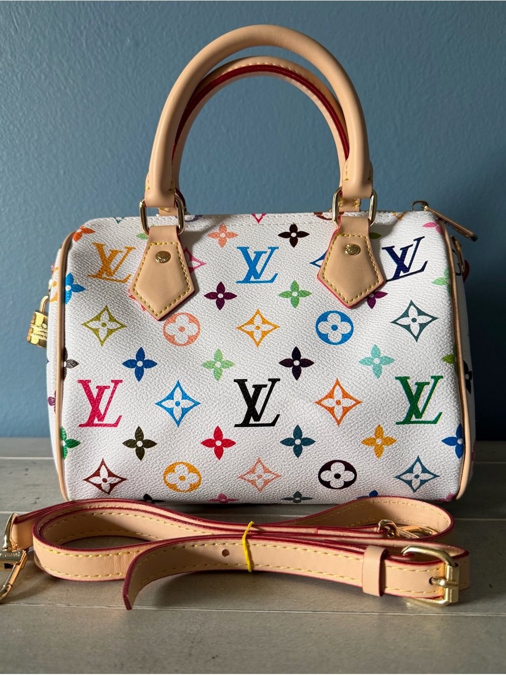 Louis Vuitton Multicolor Mini Speedy White Leather Satchel